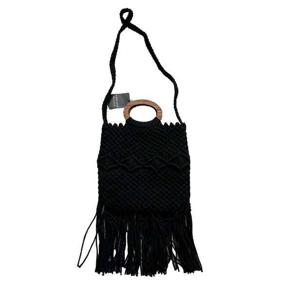 DANIELLE NICOLE NWT Macrame Bag Black Fringe Boho Trendy Stylish Festival - Picture 2 of 11